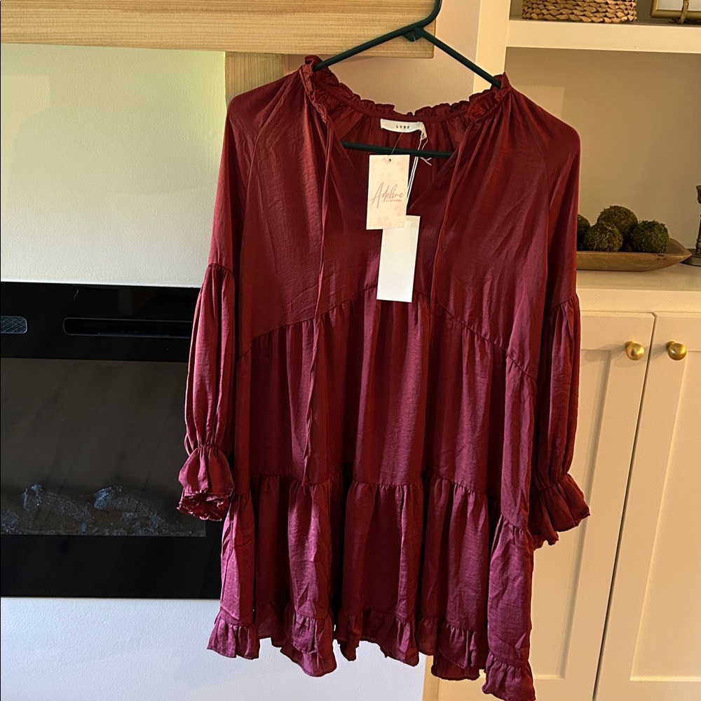 LUSH Burgundy Ruffle Hem Dress
